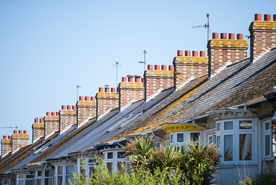 Row of terrace house chimneys