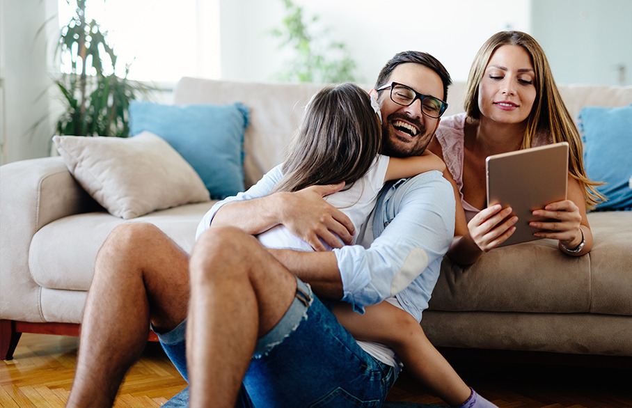 Family on couch