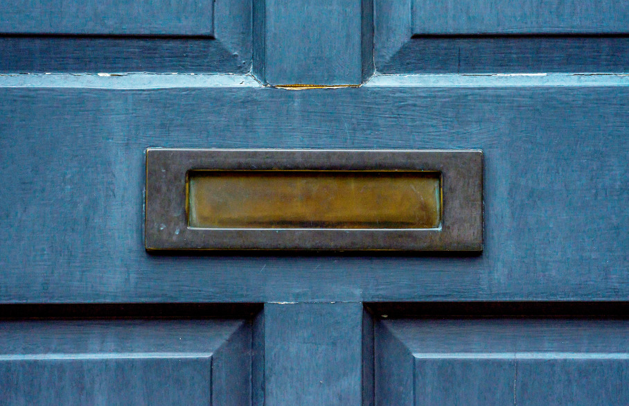 Blue door, letterbox