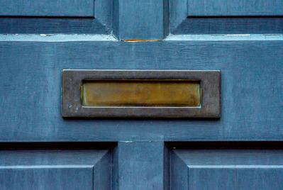 Blue door, letterbox