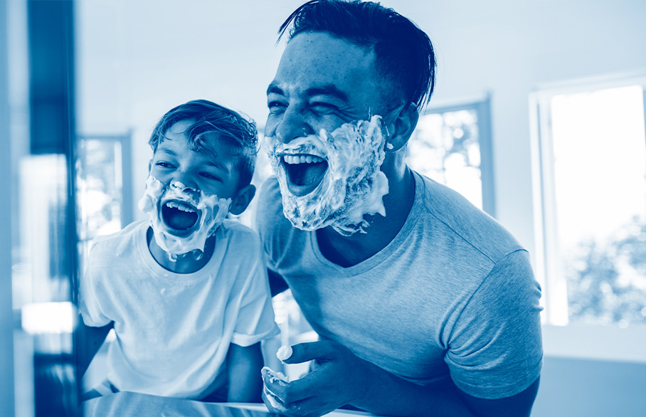 Father and son - blue wash