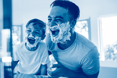 Father and son - blue wash