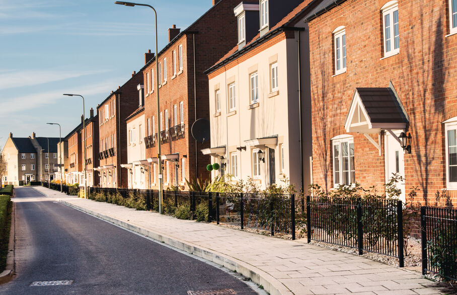 Row of terraced houses in the sunshine