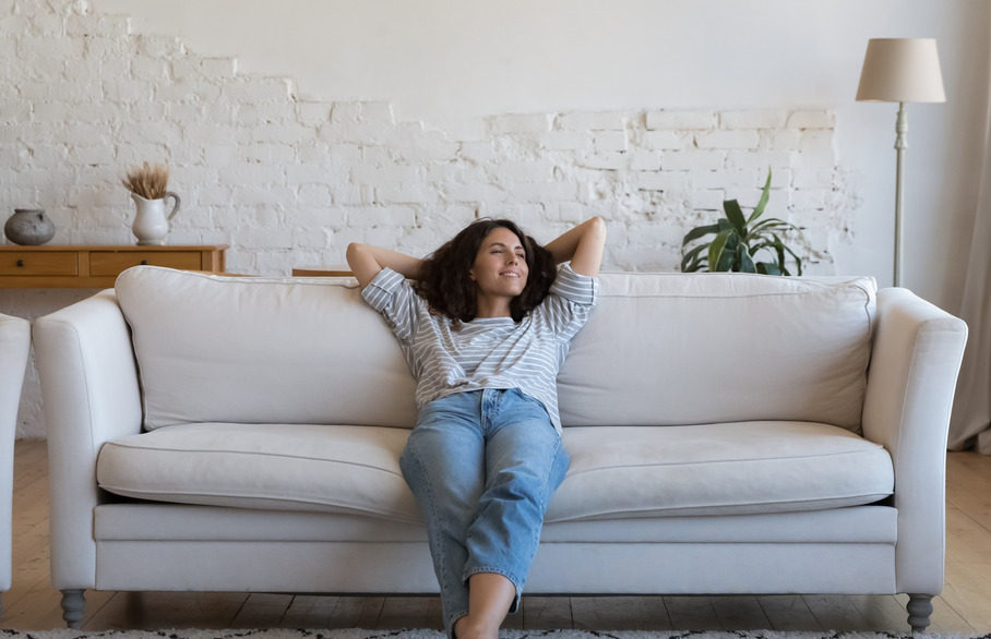 Woman on a couch relaxing