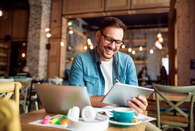man on computer