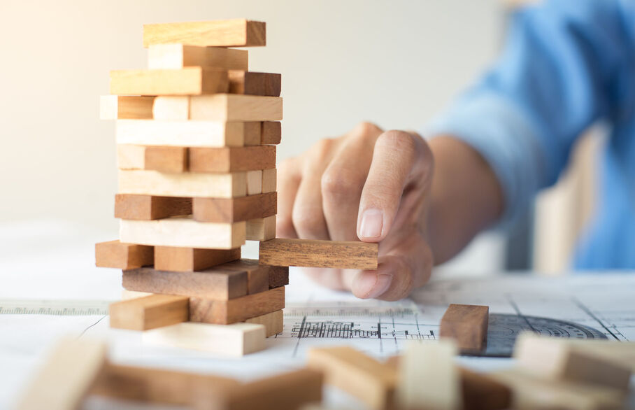 Man playing a building blocks game