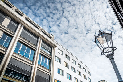 Looking upwards at a block of flats